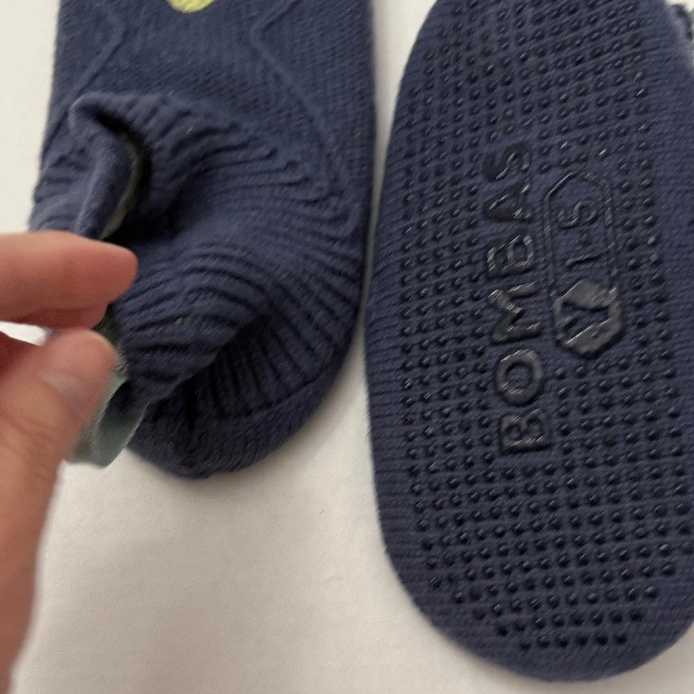 Bombas Navy Blue Kids Slippers with Yellow & Red Snail Embroidery